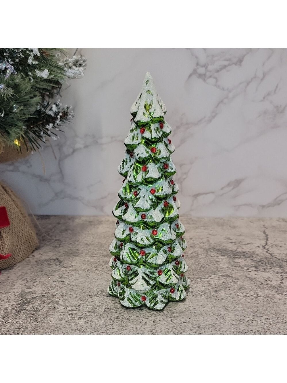 Green glass light up christmas tree
